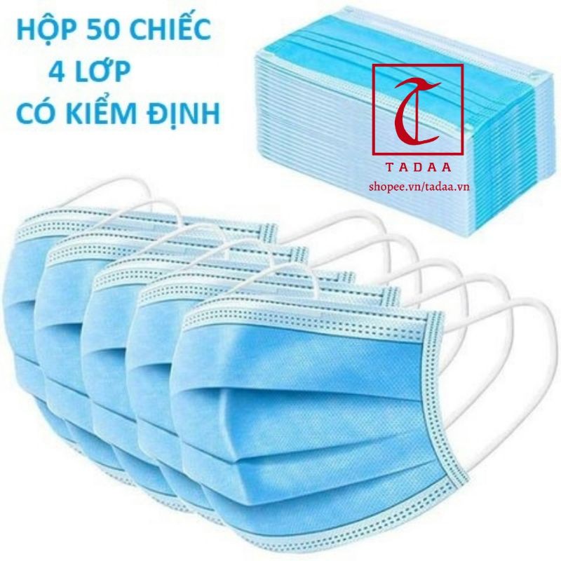 hộp 50cái khẩu trang y tế 4 lớp kháng khuẩn than hoạt tính màu xanh | WebRaoVat - webraovat.net.vn