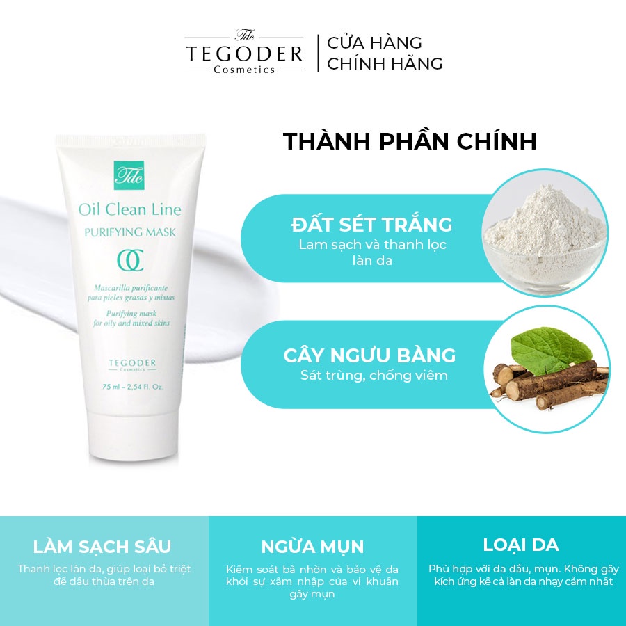 Mặt nạ đất sét trắng kiềm dầu ngăn ngừa mụn Tegoder Purifying mask 75 ml mã 8956