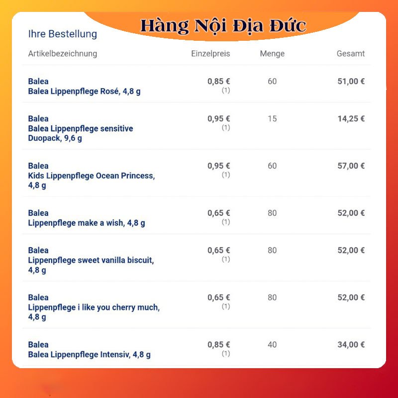 [auth] Son dưỡng môi Balea giúp môi căng bóng, mềm mịn                                         nội địa Đức,Đủ Bill [Hot]