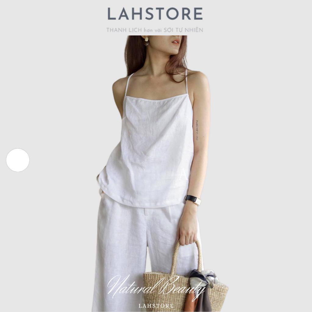 Áo 2 dây nữ LAHSTORE vải linen Hàn dày dặn, cổ ngang cách điệu trẻ trung A2D02 (Trắng)