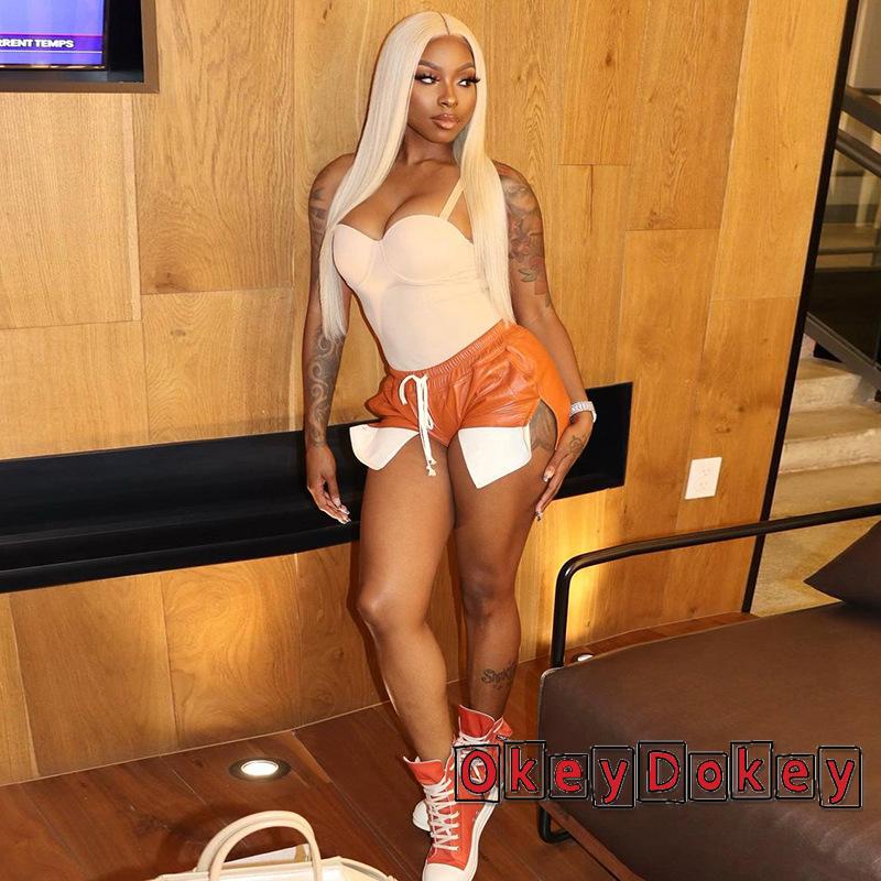 Quần Short Nữ Lưng Thun Rút Dây Màu Sắc Tương Phản Phong Cách Đơn Giản