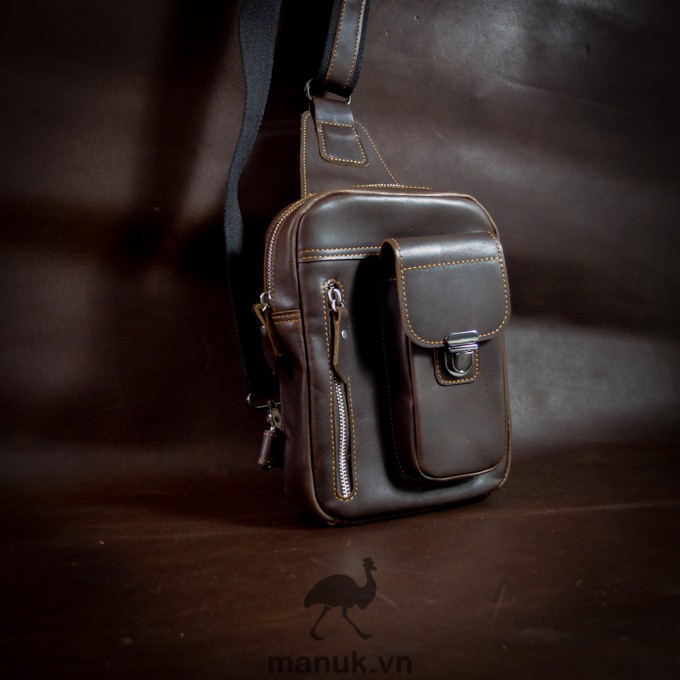 Túi chéo da bò thật, da bò sáp nhập khẩu cao cấp Pocket sling bag - Manuk vn Leather Design