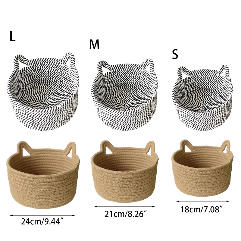Giỏ Đựng Đồ Bằng Dây Cotton Bện Thủ Công Hình Tai Mèo Dễ Thương Sắp Xếp Gọn Gàng
