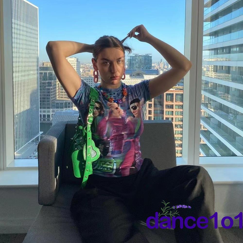 Áo Thun Ngắn Tay Cổ Tròn In Hình Chân Dung Nữ Nhảy1O1-Y2k