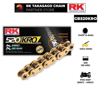 Sên xe phân khối lớn RK Takasago Chain mã GB-520-KRO, màu vàng, phốt cao su O-ring, kích thước 520, 120 mắc sên