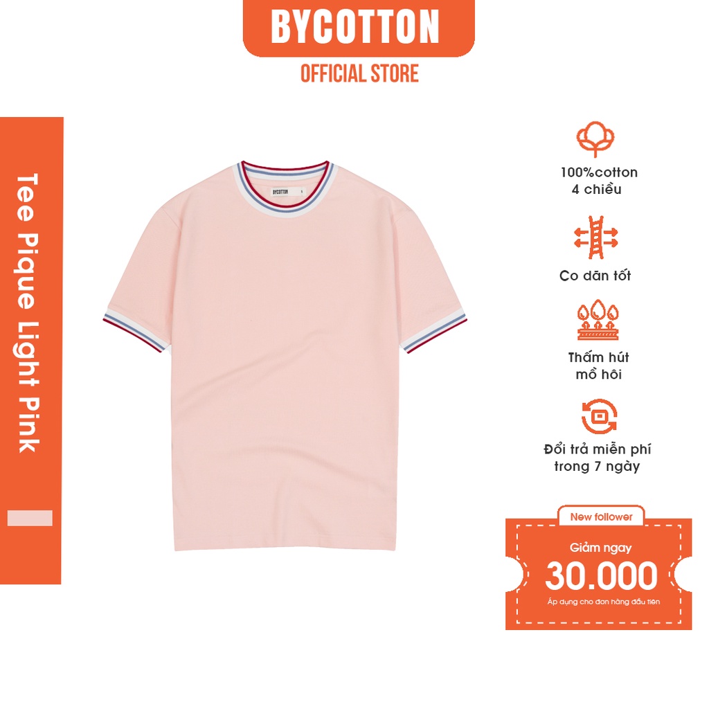 Áo Thun Ngắn Tay Cổ Tròn Hồng Nhạt Chất Pique BY COTTON Tee Pique Light Pink