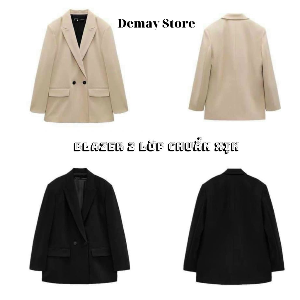 Áo khoác Blazer nữ tay dài dáng rộng DEMAY 2 lớp thời trang cao cấp, kiểu dáng công sở 2 khuy phong cách Hàn Quốc