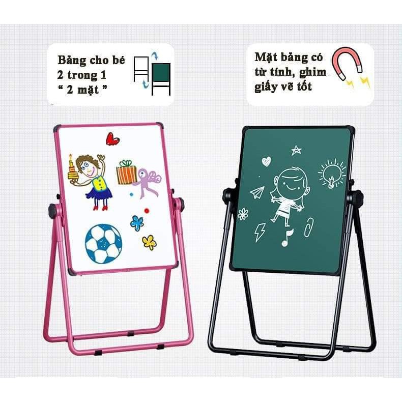 Bảng Vẽ Cho Bé, Bảng Viết Cho Bé, Bảng Vẽ Thông Minh 2 mặt Xoay 360 độ, Có Thể Điều Chỉnh Độ Cao, Kèm Phụ Kiện Phấn Bút