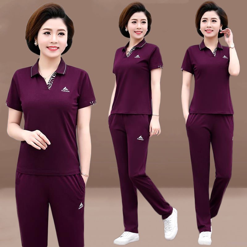 Bộ Đồ Thể Thao Mùa Hè Gồm 50 Món Tay Cộc Plus Size Cho Nữ Trung Niên 40 Tuổi