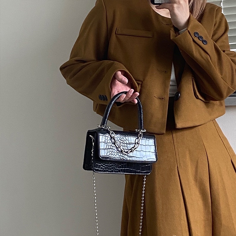 Túi Xách Đeo Chéo, Túi Đeo Vai Da Cá Sấu Phối Dây Xích Thời Trang Hình Chữ Nhật Trendy