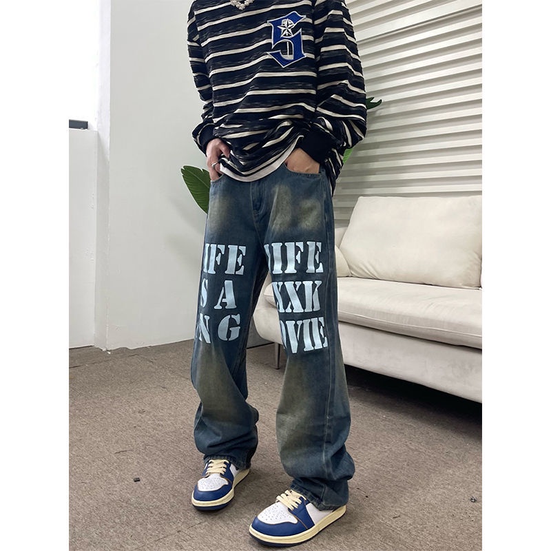 Quần jeans Dài Phối Màu Sắc Nổi Bật Phong Cách Hip Hop Đường Phố Mỹ Cho Nam Và Nữ