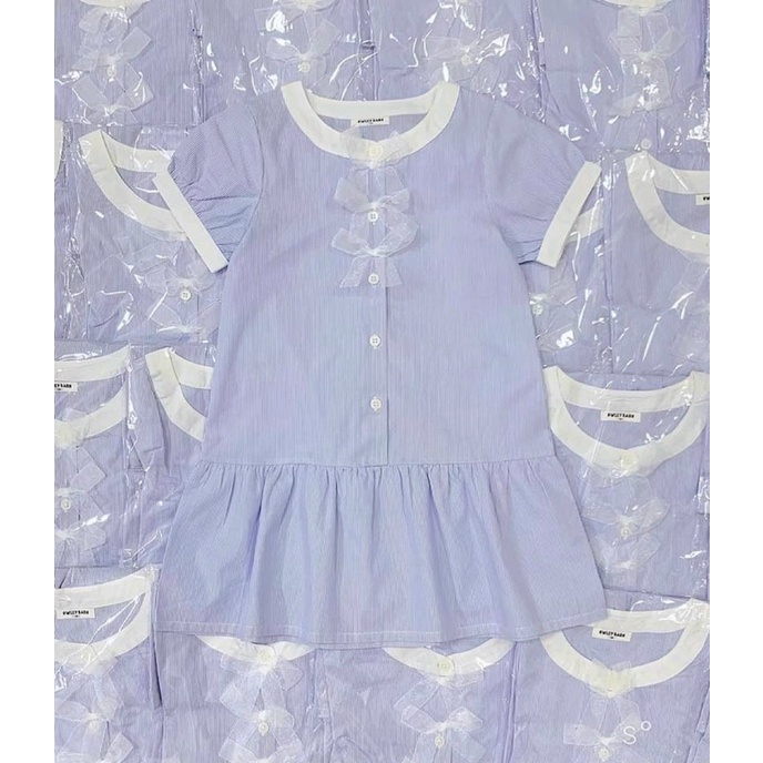 VB238 - VÁY BÉ GÁI SIZE ĐẠI CÀI CÚC KẺ XANH VIỀN TRẮNG