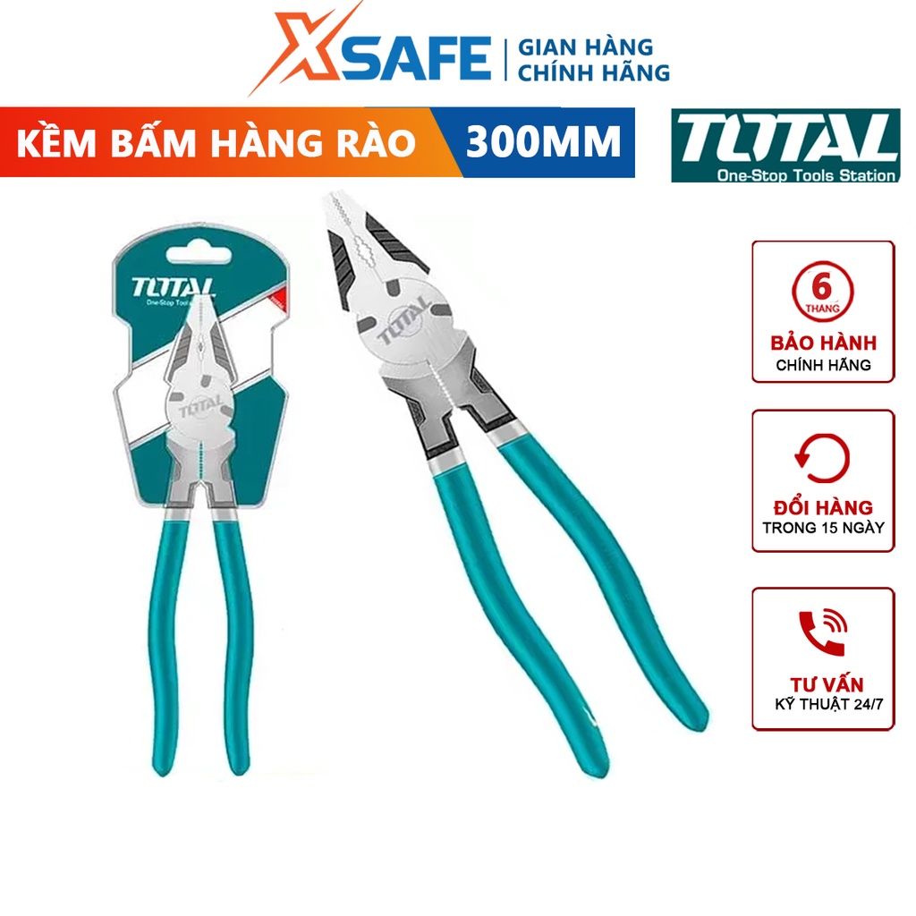 Kềm bấm hàng rào 300mm Total THT210122, đầu kềm được đánh bóng và mạ đen, tay cầm bọc cao su êm tay chống trơn trượt