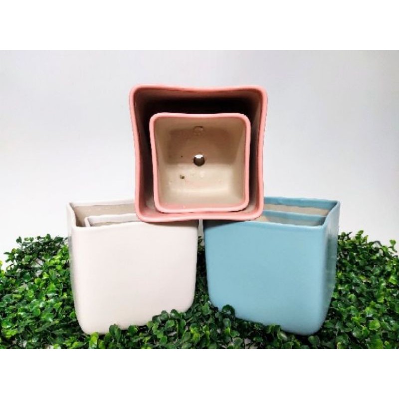Chậu sứ hình vuông hiện đại, độc đáo, men lạnh trơn, trồng cây phong thủy, cây để bàn siêu sang