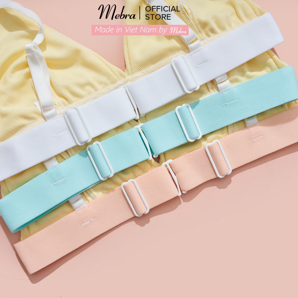 Áo lót bra nữ cotton không gọng không đệm có khe thêm mút màu vàng đai hồng không viền cao cấp Mebra A059