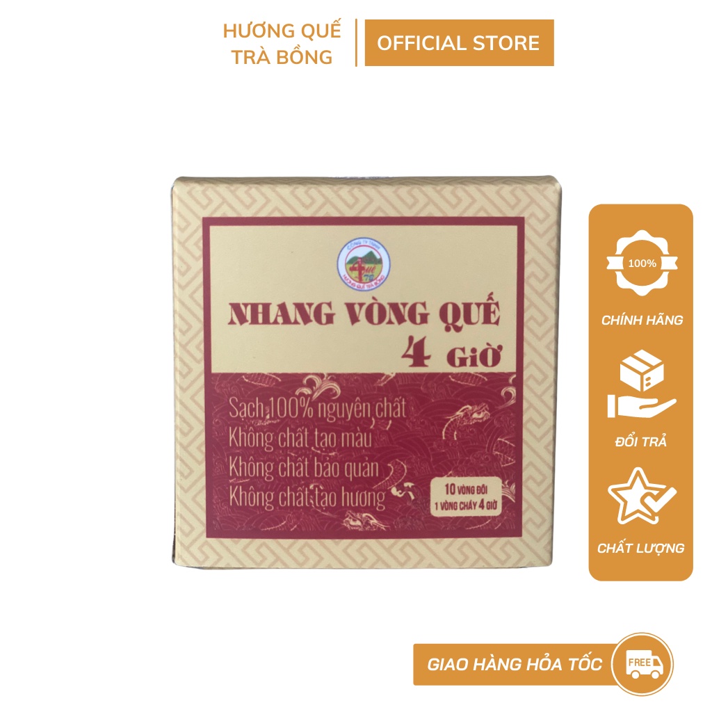 Nhang Vòng Quế 4 Giờ, Hương Quế Trà Bồng (1 Hộp 10 vòng đôi, 1 Vòng Cháy 4 Giờ)