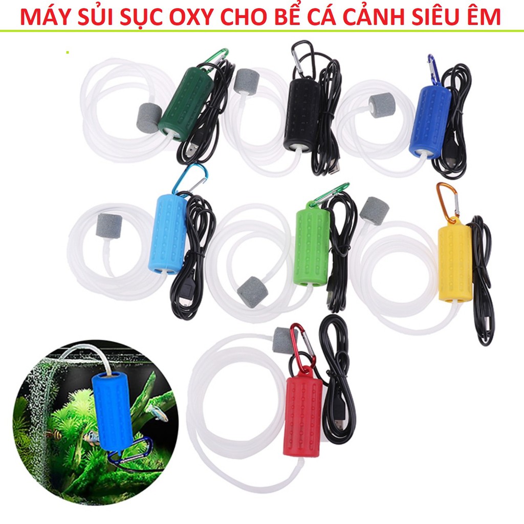 Máy sục sủi khí oxy hồ cá cảnh loại tốt siêu êm , máy bơm nước bể cá cảnh có đèn led đảo màu