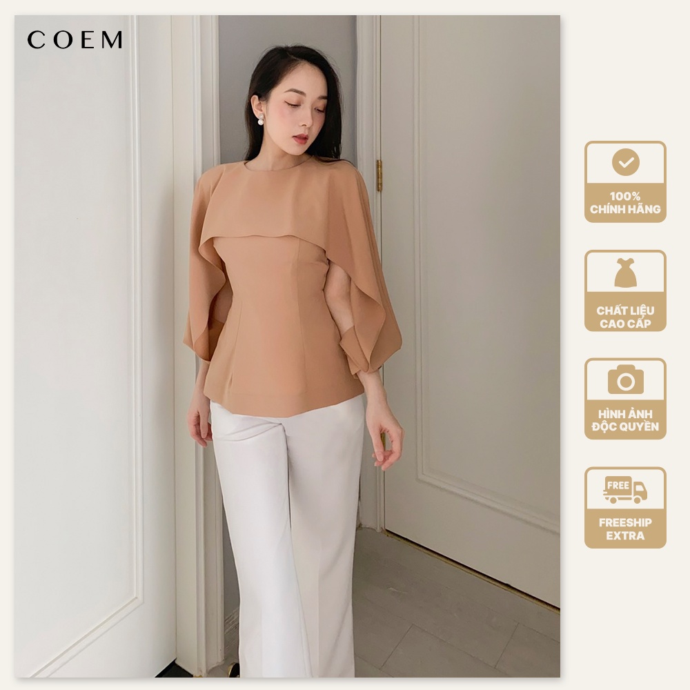 Áo Kiểu Tay Dài Cách Điệu Cut Out COEM Chất Liệu Solid Cotton Premium Cao Cấp Cam Trầm Sang Trọng - THU TOP CAM