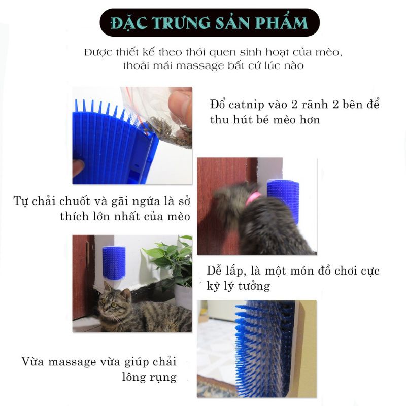 Lược chải lông gải ngứa, tự massage, cọ má cho mèo tặng kèm gói catnip, lược gắn tường mát xa cho mèo