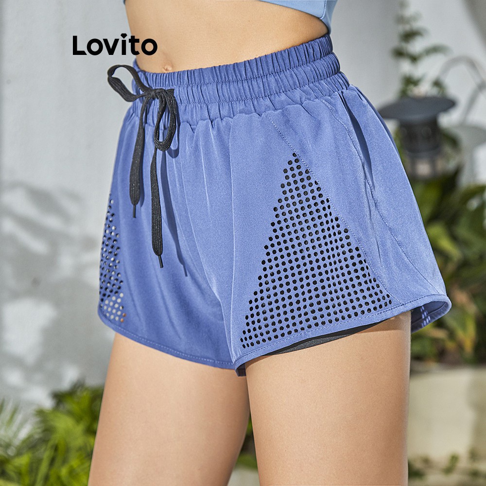 Quần đùi thể thao Lovito có dây rút L02101 (màu xanh dương nhạt) | BigBuy360 - bigbuy360.vn