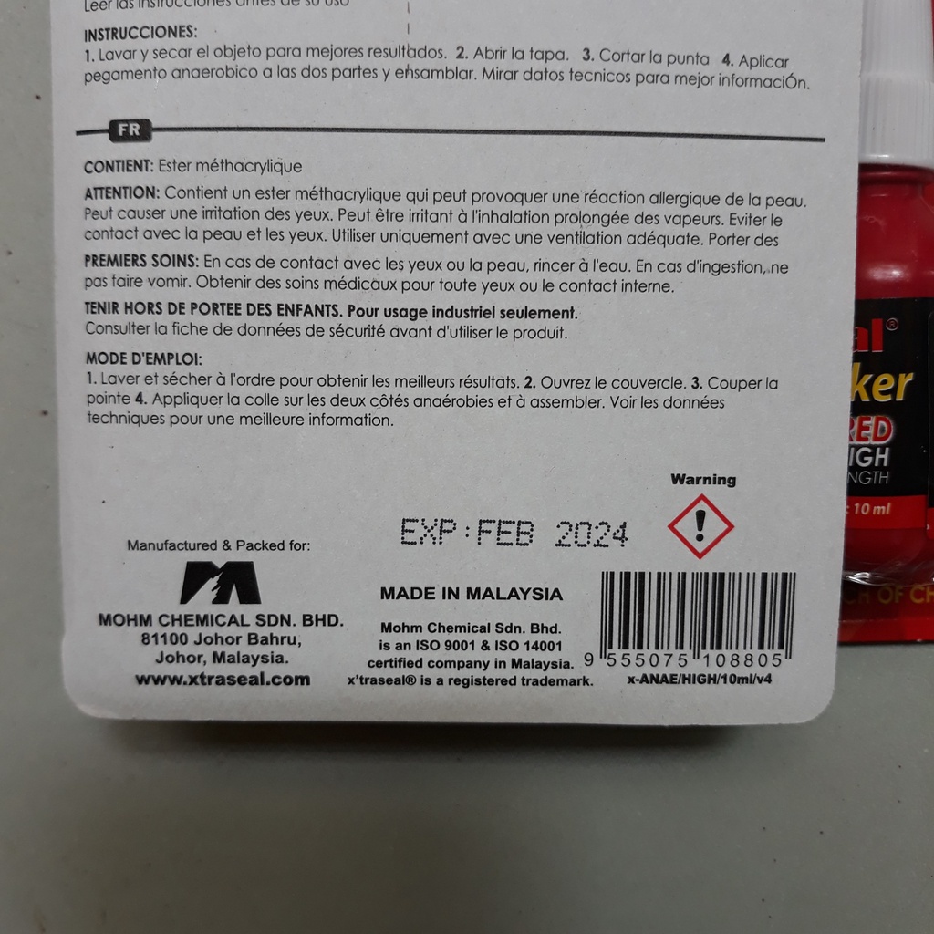 Keo khóa ren/ keo chống tháo ren X’traseal Threadlocker 9262 10ml hàng nhập khẩu Malaisia