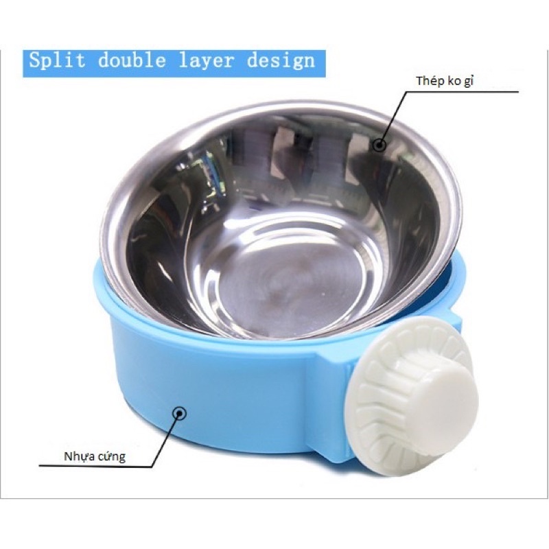 Bát ăn Inox gắn chuồng cho thú cưng❤️Có thể tháo rời