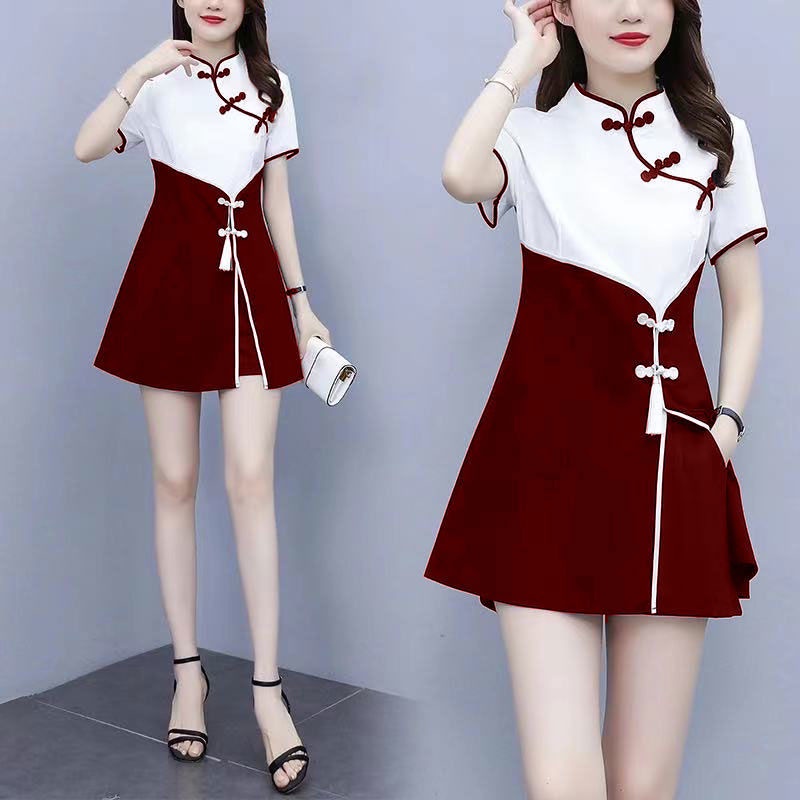 Set đồ nữ gồm quần short và áo phong cách sườn xám retro thời trang mùa hè 2022