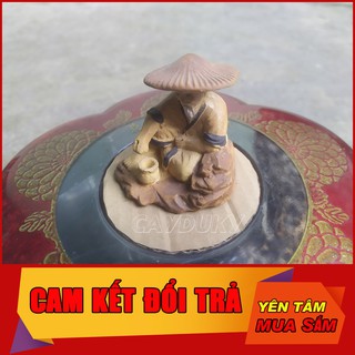 Tượng mini lão nông ngồi câu cá gốm sứ Bát Tràng-7x5x7 cm làm mô hình trang trí tiểu cảnh, trang trí bể cá