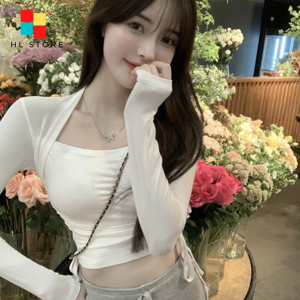 Áo croptop ❤️ Áo thun nữ dáng ôm tay dài rút dây phong cách Ulzzang Hải Lan Store HL04