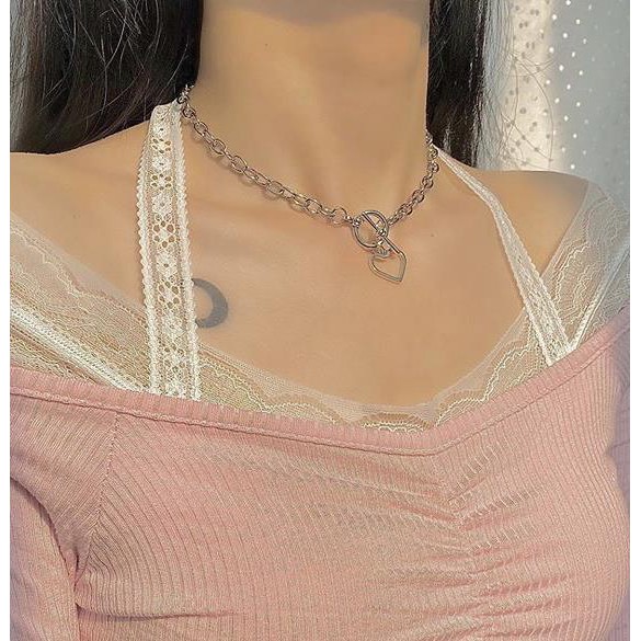 Vòng cổ choker nữ kiểu dáng cá tính - dây chuyền chốt OT mặt trái tim