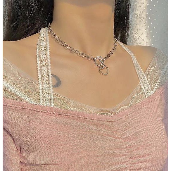 Vòng cổ choker nữ kiểu dáng cá tính - dây chuyền chốt OT mặt trái tim