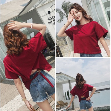 Áo Thun Tay Ngắn Xẻ Tà Sau Lưng Phong Cách Hàn Quốc Độc Đáo Cho Nữ