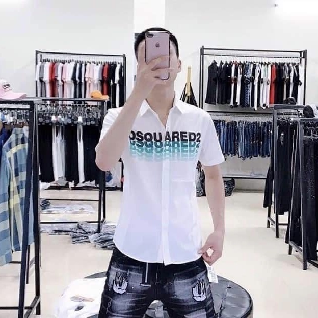 Áo Sơ Mi Nam Tay Ngắn In Chữ DQ Nghiêng HÌNH THẬT, CÓ VIDEO
