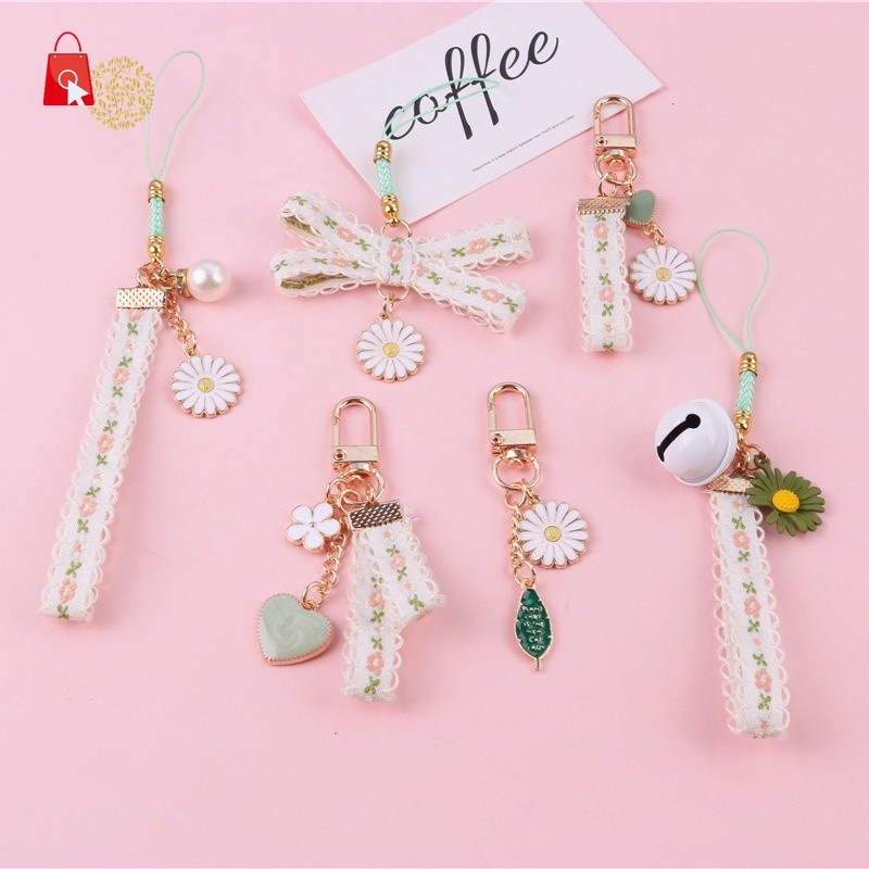 Móc Khóa Hình Hoa Cúc Nhỏ Hoạt Hình Nhật Bản Có Chuông Và Dây Ruy Băng Trang Trí Túi Xách / Airpods JP1