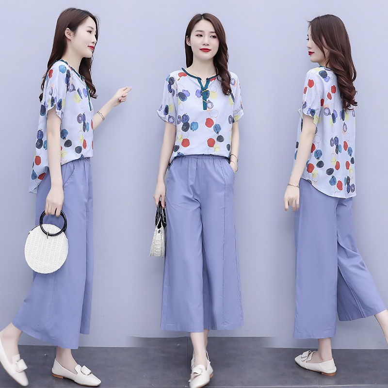 SA9217 Set áo và quần dài ống rộng nữ hè vải cotton thô mềm mại hàng nhập