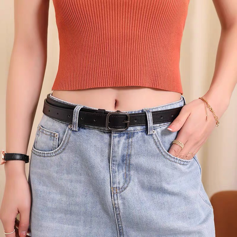 Thắt lưng chữ nhật mặt đen ghi nam nữ học sinh đơn giản TLN018 - Dây nịt học sinh basic cá tính - Thắt lưng trendy