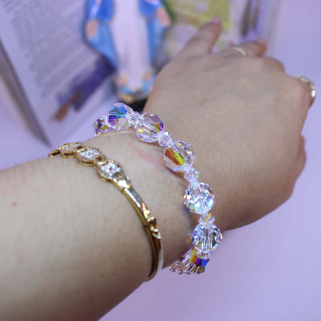Vòng tay chuỗi mân côi pha lê Áo Swarovski cao cấp hạt tròn giác cạnh 10ly