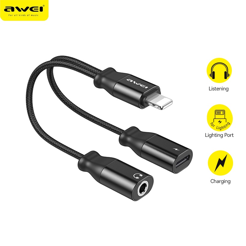 Awei CL-73  2-in-1 Phone Adapter For Charging And Listen Music Turn to 3.5mm Port