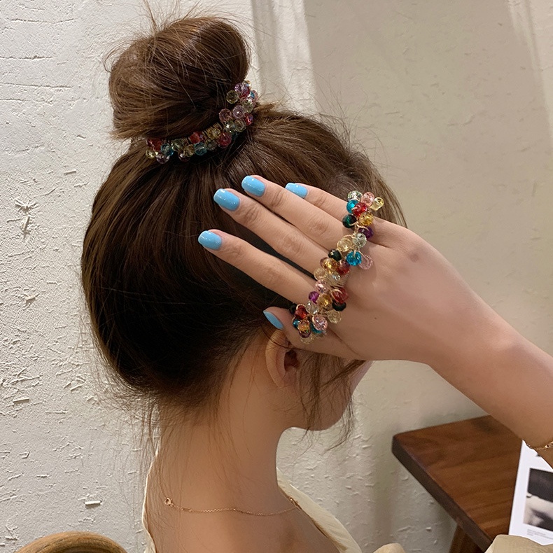 Dây Cột Tóc Co Giãn Đính Đá Pha Lê Nhiều Màu Sắc Xinh Xắn Thời Trang Cho Nữ