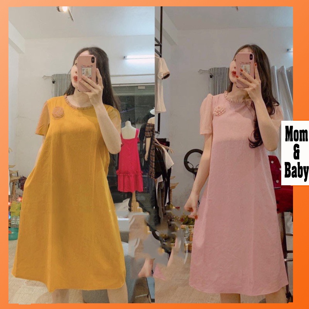 Váy bầu hoa ngực thời trang M282 chất đũi freesize từ 45 đến 70kg