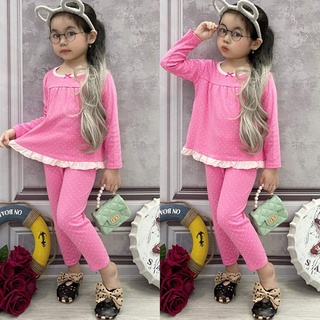 Bộ dài tay dáng babydoll thun borip cho bé gái bèo ngực bèo vạt bộ thu đông cho bé gym's kids