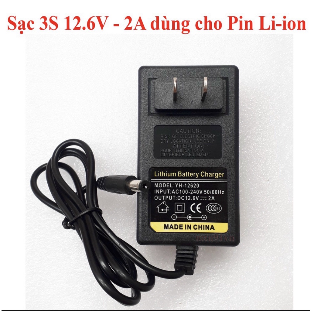 Sạc pin Lion  3S 12.6V - 2A dùng cho Pin Li-ion  Có Đèn Báo Đầy Pin