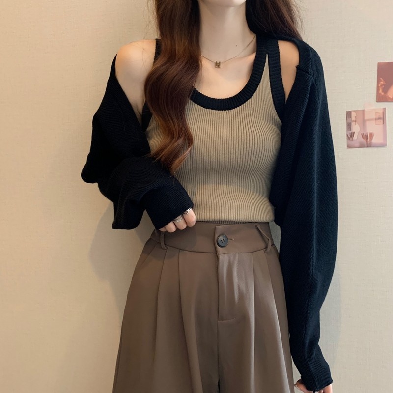 Set 2 áo ZHELIHANGFEI dệt kim lưng cao phong cách quyến rũ