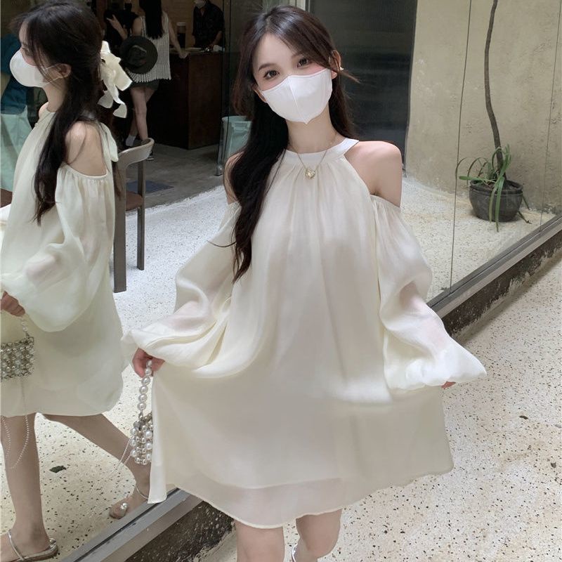 Váy babydoll Đầm Chữ váy xinh váy trắng a Tay Dài Trễ Vai Phong Cách Pháp Thời Trang Mùa Thu Mới 2022
