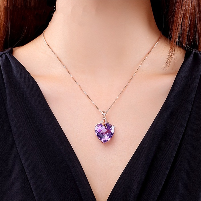 Vòng cổ mạ vàng 18K mặt trái tim đính đá thạch anh tím thời trang