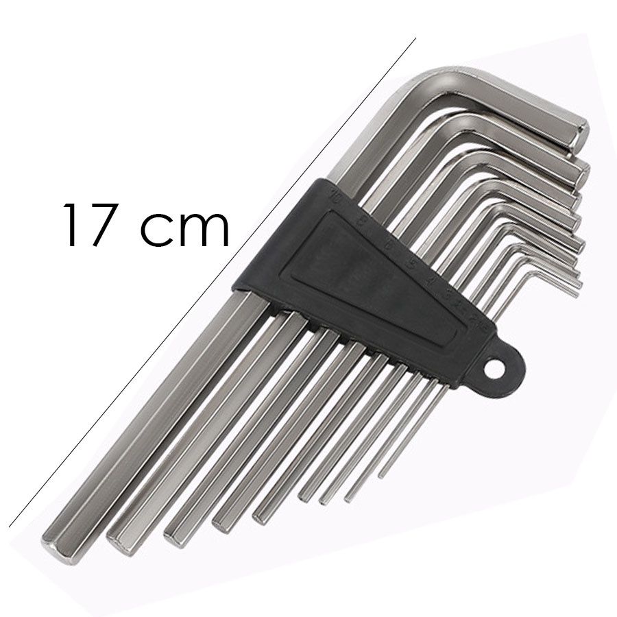 Bộ lục giác chữ L 2 đầu, Thép #45 mạ Niken Size 17 cm từ 1.5 đến 10mm, bền đẹp.