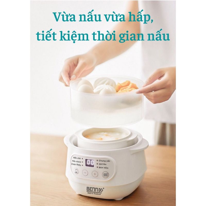 Nồi nấu cháo, nồi hầm chậm, nồi chưng yến cách thủy BENNIX dung tích 1lít hàng chính hãng giá tốt