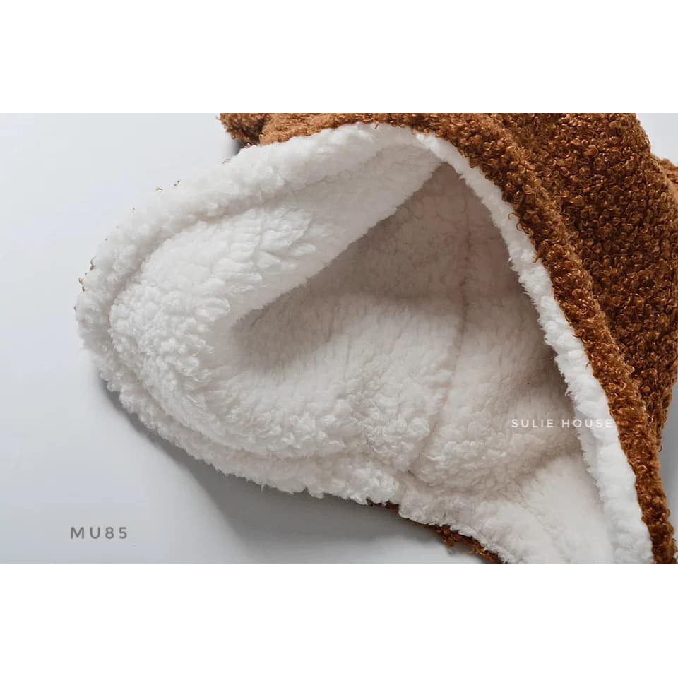 Set khăn mũ yếm gấu nâu lót lông Moinmlon - MU85
