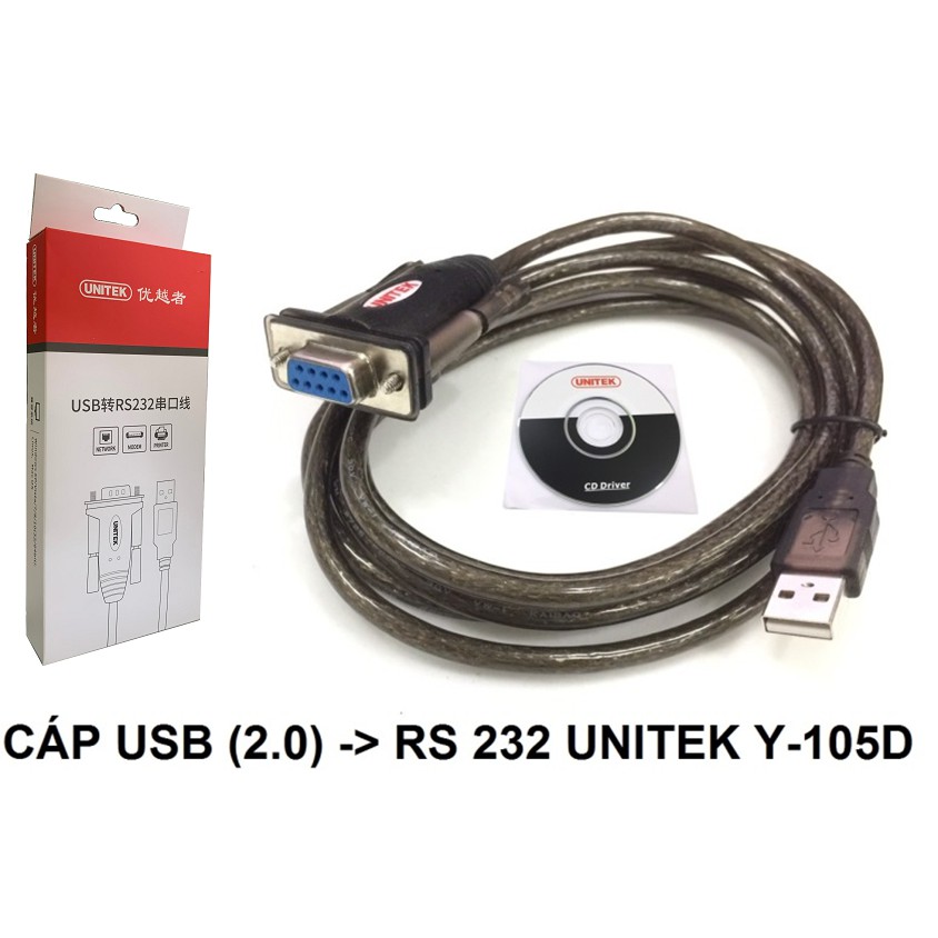 Cáp USB 2.0 sang com 9 lỗ RS 232 UNITEK Y 105D