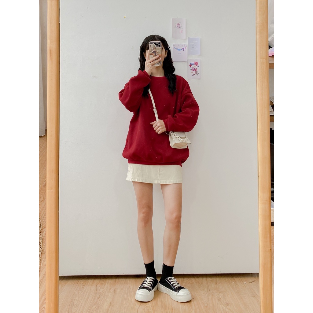 [HÀNG CÓ SẴN] Áo nỉ oversize May Boutique áo nỉ dài tay trơn màu Đỏ ABS21H_110.001_RD_F | BigBuy360 - bigbuy360.vn